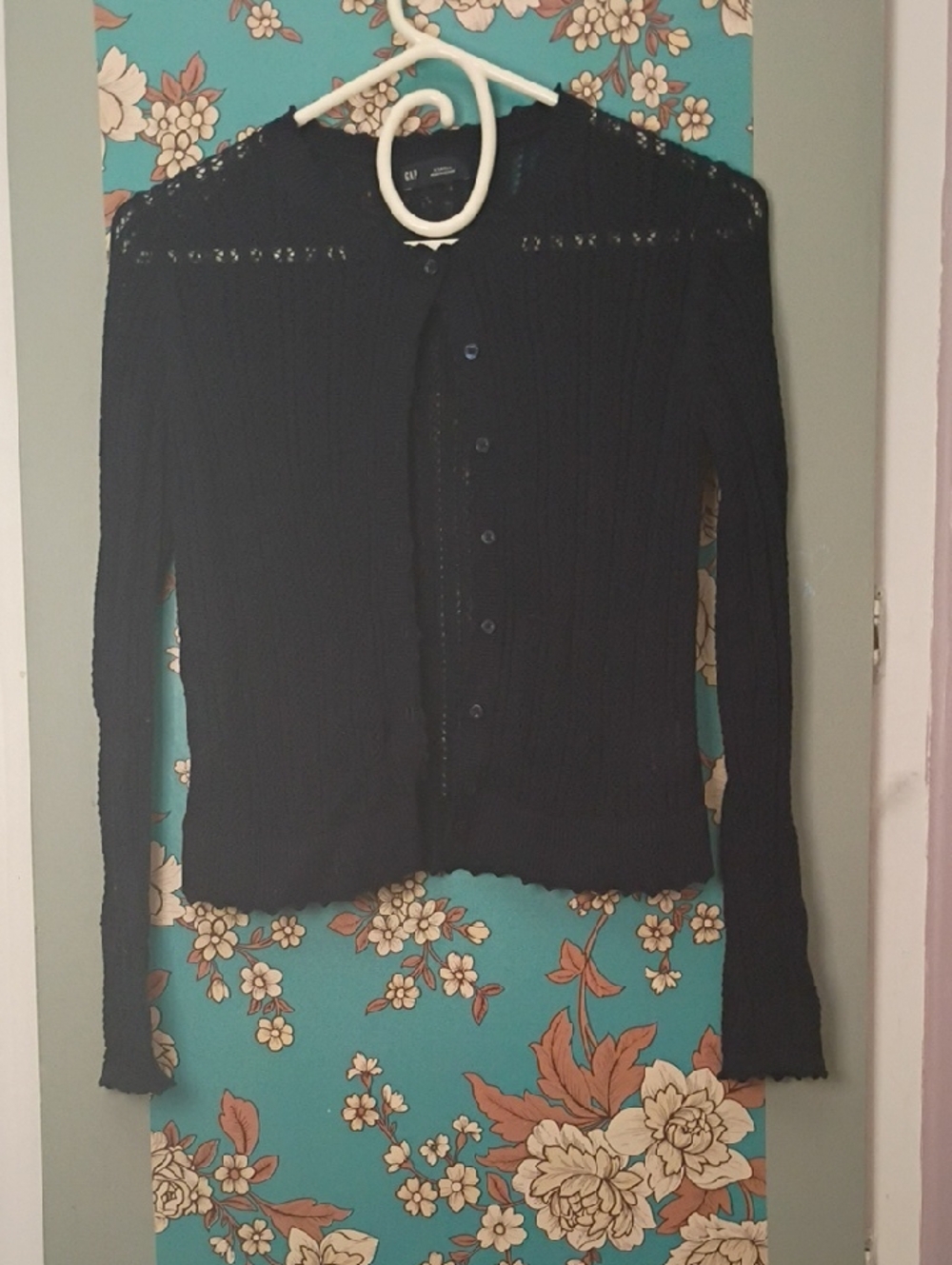 GAP Navy Open Knit Cardigan with Lacy Accents On Hem And Sleeves